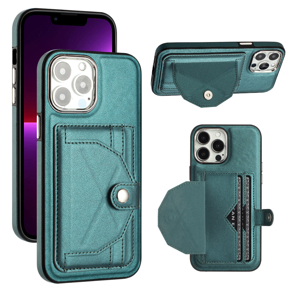 YB Leather Coating Series-4 for iPhone 15 Pro Max Card Holder Kickstand Phone Case Leather Coated TPU Cover YB Leather Coating Series-4 for iPhone 15 Pro Max Card Holder Kickstand Phone Case Leather Coated TPU Cover